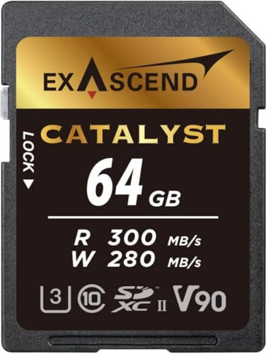 Exascend Catalyst 300MB/s 64GB SDXC UHS-II V90 Memory Card Cinema-Quality 8K UHD up to 280 MB/s Write Speeds, 300 MB/s Read UHS-II, Class 10, U3, V90 SD Memory Card