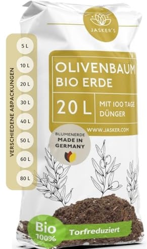 Olivenbaum Erde 20 L mit Dünger - Mediterrane Pflanzenerde - Aus 100% natürlichen Rohstoffen für kräftige Oliven - Erde für Olivenbäume Pflanzen - Erde Olivenbaum - Olivenbaum-Erde