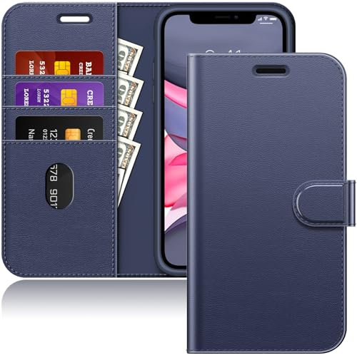 JETech Wallet Case for iPhone 11 6.1-Inch, Shockproof PU Leather Magnetic Flip Cover with Card Holder and Stand Feature (Navy)