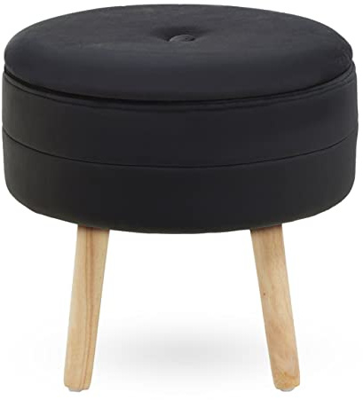 Premier Housewares Black Velvet Stool, Tapered Legs, Channel Detail, Luxe Design, Versatile Stool Chair, Black Velvet Upholstery, Storage Solution, Stool Dimensions W46 x D46 x H44cm.