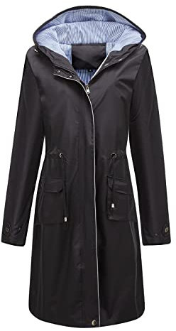 JINGAN Windbreaker Jacket Retro Women Light Rain Jacket Waterproof Active Outdoor Trench Raincoat with Hood Lightweight Plus Size For Girls Golf Short Sleeve Waterproof Jacket
