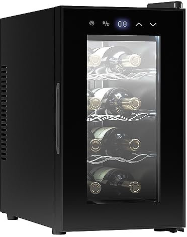 Cecotec Enoteca 8 Bottiglie Bolero Grandsommelier 830 Coolcrystal, Raffreddamento termoelettrico, Temperatura regolabile tra 8-18°C, Controllo tattile e display, LED interno, Gas non nocivo.