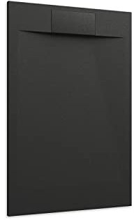 Piatto Doccia 80x120 Nero Effetto Pietra Mod. Cosmos Rettangolare in Vetroresina SMC Riducibile Piletta Inclusa e Cover In Tono Parama