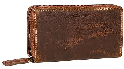 STILORD 'Frida' Portemonnaie Damen Leder RFID Schutz Vintage Geldbeutel Geldbörse Groß Geldtasche RFID Portemonnaie mit Reißverschluss Echtes Leder, Farbe:luino - braun