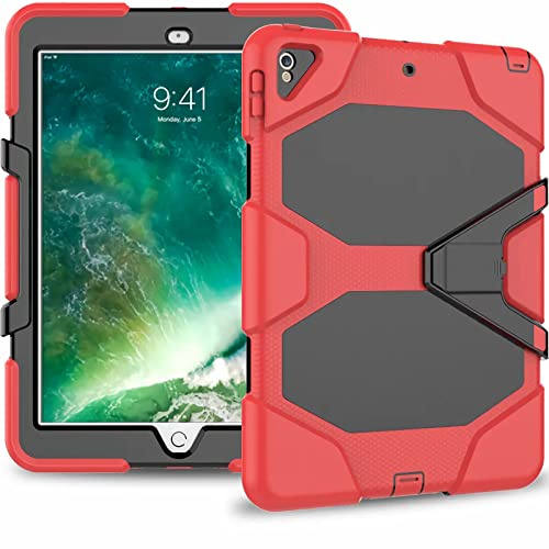 Hülle für iPad Pro 12.9 Zoll 2017/2015 (altes Modell, 1. und 2. Generation), Heavy Duty Ganzkörper-robuste Schutzhülle mit Displayschutzfolie, Rot