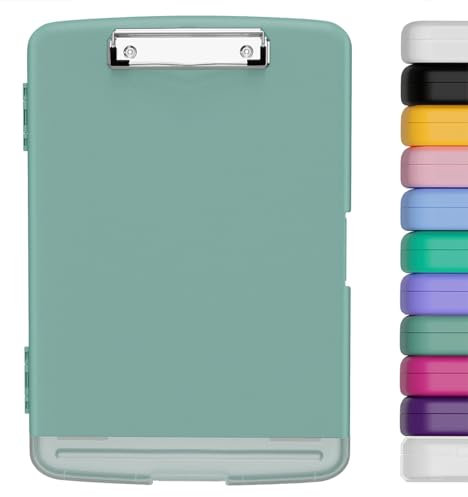 Hnogri porte-bloc a4 Avec pince de rangement, ouverture latérale du porte-bloc pour soins infirmiers, boîte de rangement pour presse-papiers mince, taille 36 x 24.5 X 3.5 Cm, Vert foncé