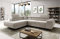 MODERNO Ecksofa mit Schlaffunktion aus Cord - Big Sofa ASTORP - Couch L Form - Schlafsofa mit Bettkasten und Kopfstützen - 277x203x100 cm - Links - Creme - Poso 100