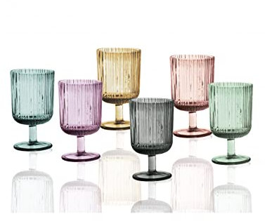 BRANDANI - Plisse Set 6 Pezzi Calici Vetro Colorati Assortiti 250 ml 51069