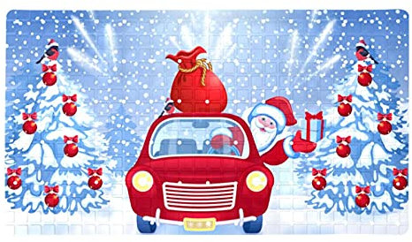 Duschmatte für Badewanne,PVC-Badewannenmatte,Weihnachtsbaum weihnachtsmann rot Auto Winter,Bodenmatte,rutschfeste Matte,Badezimmermatte