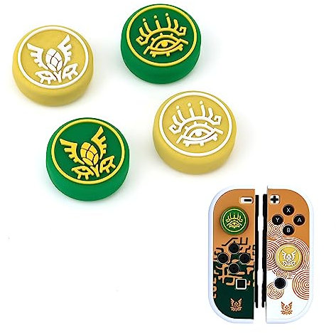 DLseego Tapa de Agarre para Pulgar Compatible con Switch Lite/Switch OLED, Fundas de botón de Interruptor Cool Element, 4 Tapas de Silicona Suave, Ojo Amarillo Verdoso