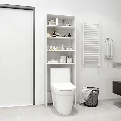 Homgoday Mobile per Lavatrice Bianco Lucido 64x24x190 cm, Armadio per Lavatrice, Mobile da Bagno Salvaspazio, Scaffale da Bagno