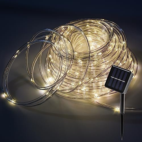 Ansobea Solar Lichterkette Aussen 10M 100LED, Solar Lichterschlauch Aussen 8 Modi, Led Schlauch Außen Solarenergie und IP65 Wasserdicht Lichtschlauch für Weihnachten, Party -Warmweiß