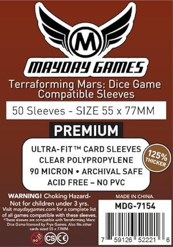 Mayday Games Premium Terraforming Mars: Würfelspiel kompatible Hüllen (55 x 77 mm) (50 Stück)