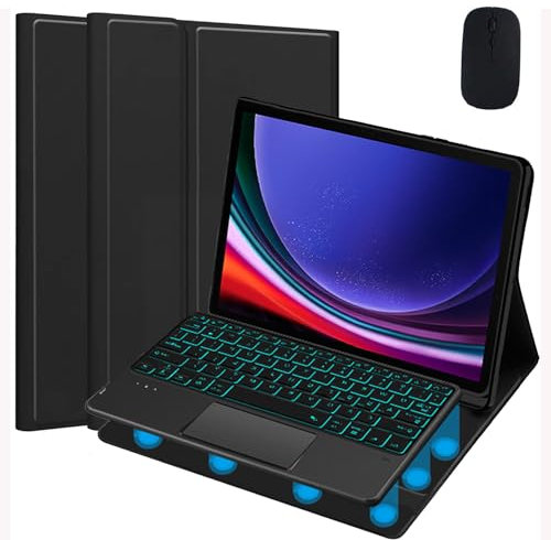 EHLCYS Funda con Teclado para Xiaomi Redmi Pad SE 11 Pulgadas 2023 Tableta, Teclado Bluetooth Inalámbrico Desmontable Retroiluminado 7 Colores con Panel Táctil Inteligente Multicontacto & Mouse