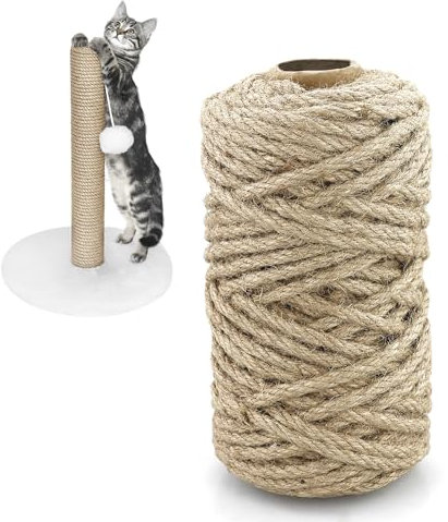 Jute Rope for cat scratcher, ∅ 6 mm (1/4 inch) (50 m/164 Ft), Natural Jute Rope for Scratching Post Tower Replacement or Recovering, DIY Cat Scratcher, Garden Bundling, Crafts and Decorating