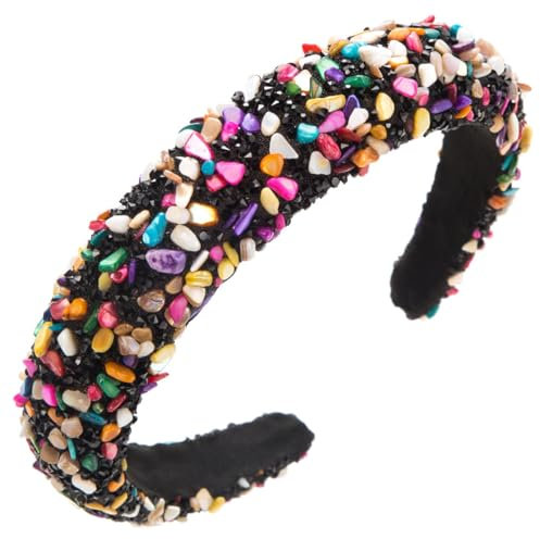 scicent Haarreif mit Strass Gepolstertes Candy Colours - Wunderschön Damen Stirnband Haarschmuck Haarreifen Kristall Haarreif Barock Mode Haarband (Schwarz) - 16617