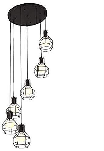 Modern Pendelleuchte Retro Industrial Spiral Pendelleuchte Schmiedeeisen Metall Laterne Langer Kronleuchter Moderne Nordic Hängelampe Deckenleuchte for Treppenhaus Wohnung Wohnzimmer(6 Lights)