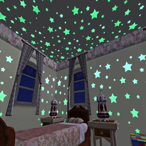 Wandsticker Sterne Wandtattoo Mädchenzimmer - Leuchtende Sterne Wanddeko im Dunkelen für die Decke Selbstklebend Aufkleber für Raumdeko 0507