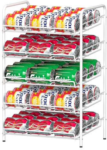 YBING 5 Tier Stackable Can Rack Organizer, Kitchen Food Storage Rack Organizer, Can Holder Storage Dispenser for Kitchen Cabinet, Countertop, Pantry Organizers, White