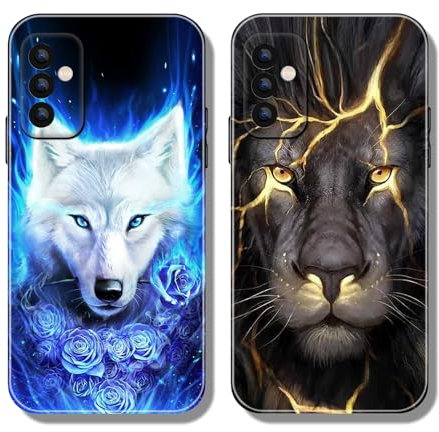 Handyhülle für Samsung Galaxy A15 5G Hülle Tier Muster Motiv Weich TPU Silikon Schwarz Case für Mädchen Jungen Dünn Slim Soft Cover - Löwen-Wolf