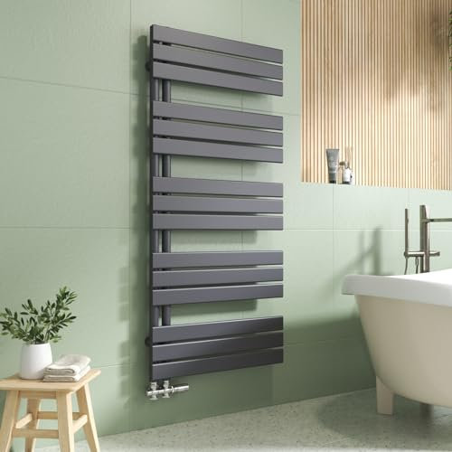 EMKE Handtuchheizkörper Seitenanschluss 1320x600 mm, Badheizkörper Handtuchhalter Handtuchwärmer Handtuchtrockner Badezimmer Heizkörper Flach Handtuchheizung Anthrazit 838W