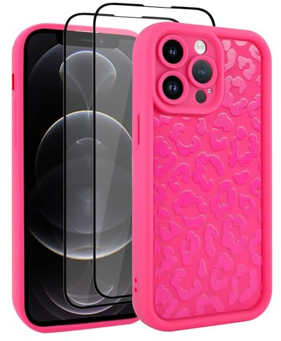 UZEUZA Compatible with iPhone 12 Pro Max Case, Cheetah Print Shockproof Soft TPU Protective Case for Women Girls, Slim Anti Scratch Leopard Case for iPhone 12 Pro Max 6.7 Inch, Hot Pink