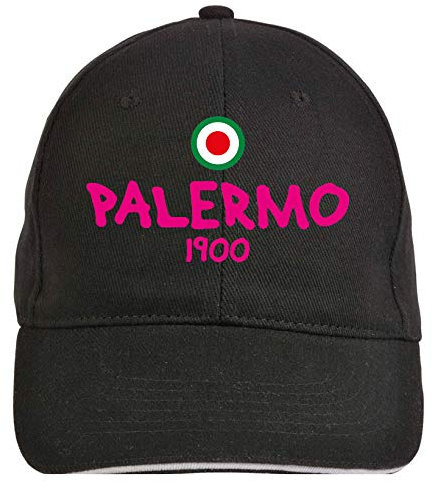 Generico Bestickte Mütze Palermo Schwarz - Sportlich Ultras, aus Polyester, 5 Panels, Größenverstellung mit Klettverschluss, Weiß, One size