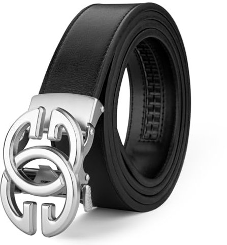 JEKIXHUA Herren-Gürtel mit Ratsche, echtes Rindsleder, 3,8 cm breiter Rand, Silber 2, 26 to 48 Waist Adjustable