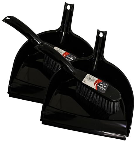 KMJ Black Dustpan and Brush Sets 2 Pack, Portable Cleaning Brush and Dustpan-Durable Bristles & Easy Sweep with Rubber Blade- Lightweight Broom and Dustpan Set-Compact Storage Brush and Pan Set