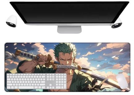 One Piece Roronoa Zoro Anime Tapis de Souris XL, 800 x 300mm, Tapis de Souris de Jeu imperméable et Base de 3mm en Caoutchouc antidérapant Surface texturé