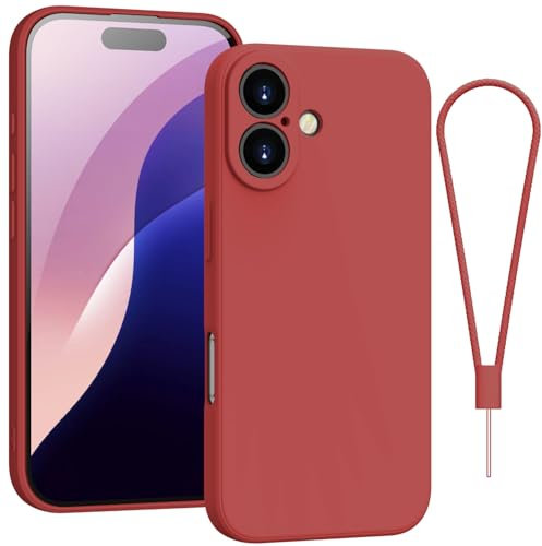 Andwing For iPhone 16 Case,Silicone Case Soft Ultra For iPhone 16 Phone Case Slim Protective Shockproof Cover Scratch-Resistant Microfiber Lining, 6.3 Camellia red