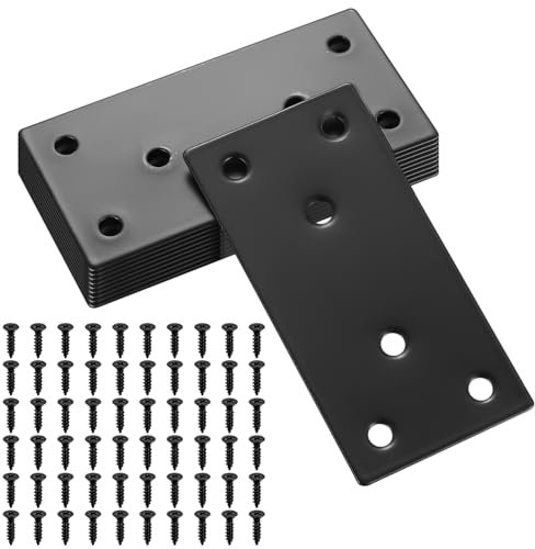 10 Pcs Flat Straight Mending Plates, Flat Plate Bracket, Flat Connecting Mending Plates Braces Brackets, Stainless Steel Support Joining Plate Furniture Repair Plate Fixing (Black 80x40mm)