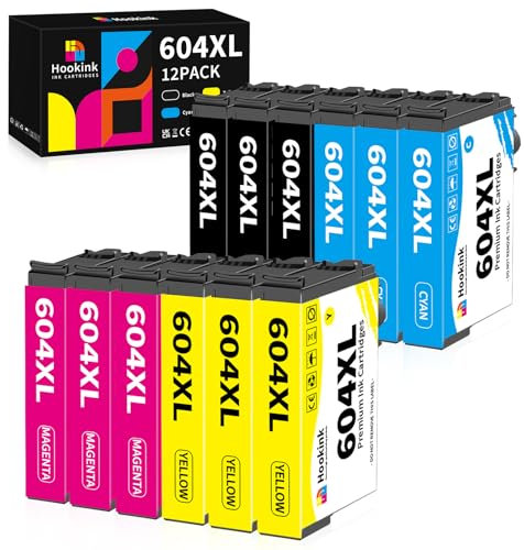 Hookink 604XL Druckerpatronen Kompatibel für Epson 604 604XL Patronen für Expression Home XP-4200 XP-3200 XP-3205 XP-2200 XP-2205 XP-4205 Workforce WF-2910 WF-2930 WF-2935 WF-2950 (12er-Pack)