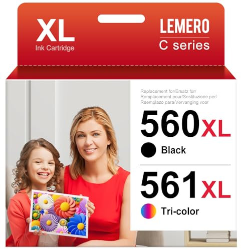 Lemero 560 561XL Patronen Kompatibel für Canon Druckerpatronen 560 561 XL Multipack PG-560 CL-561 für Canon Pixma TS5350 TS5351 TS5352 TS5353 TS7451 Drucker(Schwarz/Farbe,2-Pack)