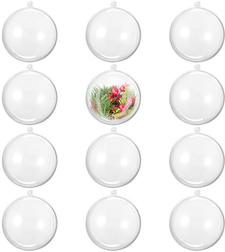 THE TWIDDLERS - Paquete de 12 Bolas Transparentes de 10cm para Rellenar - Adornos de Plástico Transparente para DIY, Decoraciones Navideñas y Colgantes