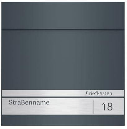 SONGMICS Briefkasten personalisiert, mit Namensschild, Hausnummernschild, Postkasten, Softclose-Deckel, Zeitungsfach, Schloss, modern, einfache Montage, 10,5 x 37 x 37 cm, anthrazitgrau GMB090G01