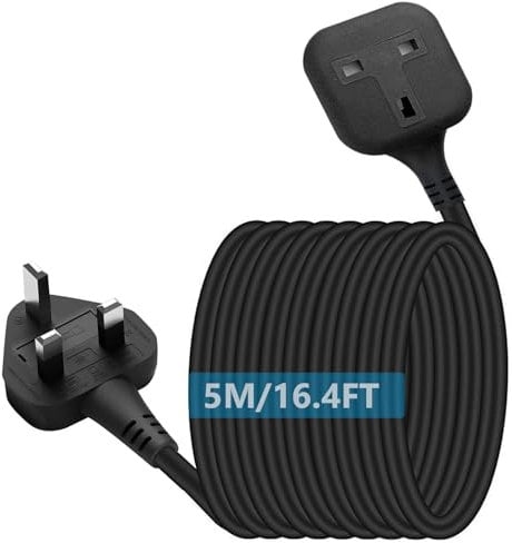 1 Way Gang Extension Lead 5 Meter Single Socket 13A, Fireproof Materials Pure Copper Wire Maximum Power 3250W, Single Plug Extension Lead Heavy Duty Power Strip (UKCA)