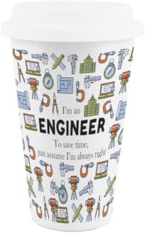 Purely Home Tazza da viaggio in ceramica da ingegnere, idea regalo per il nuovo lavoro, riutilizzabile, con coperchio in silicone, a doppia parete, isolante, per bevande calde/fredde