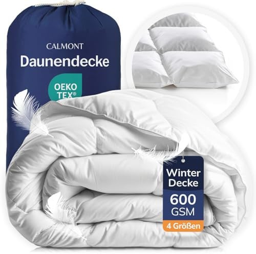CALMONT - Daunen Bettdecke I Daunendecke 220x240 I 100% extra weiche Federn & Daunen | Fachärztlich geprüft für Allergiker | Oeko-Tex (220 x 240 cm, Warme Winterdecke)
