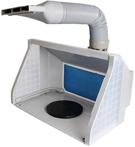 UKLULUAMZ Paint Booth Airbrush Spray Booth Kit, Dual Fans Portable Airbrush Paint Spray Booth, with 3 LED Lights, Turn Table, Filter Hose, for Painting Model Craft Hobby DIY