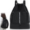 Asfrode Bolsa de deporte con cordón, color negro, bolsa de deporte con compartimento inferior, bolsa de fútbol, mochila impermeable, mochila deportiva con bolsillo exterior para deportes, viajes,