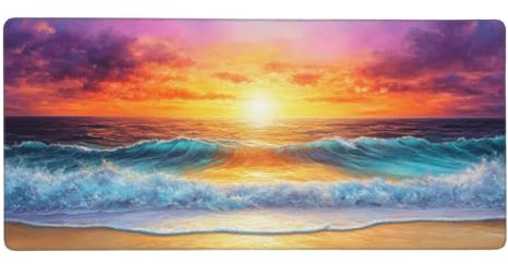 Tapis de Souris Coucher de Soleil,1000 x 500 x 3 mm Tapis de Souris XXL,Plage Tapis Souris,Tapis de Bureau avec Bords Surpiqués,Lavable Accessoires Bureau,pour Les Jeux,la Maison et Le Bureau -Y2157