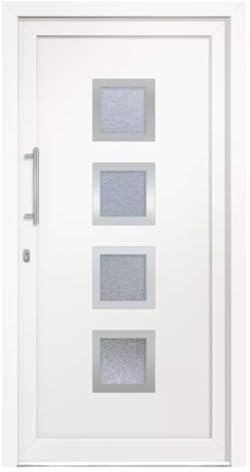 HORI Haustür Komplettset I Eingangstür aus Kunststoff mit 2-fach ISO Wärmeschutzglas I Stoßgriffset inkl. Edelstahlgriff & 5-fach Pilzkopf-Verriegelung - Farbe: weiß - DIN links - Modell: Square - 198