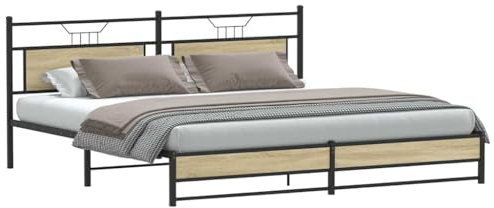 vidaXL Metallbett ohne Matratze Sonoma-Eiche 200x200 cm