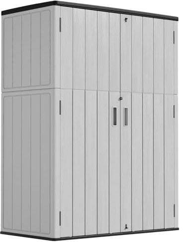 Mrosaa Vertical Storage Sheds with Floor, Sheds & Outdoor Storage Cabinet Waterproof for Garage Storage, Pool Storage, Bike Shed, Garden Shed 57Cu.ft Light Gray