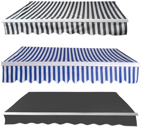 Izrielar Gelenkarmmarkise 350x300CM mit Handkurbel – Einziehbare Markise Balkon (0-30° Winkel), Sonnenschutz & Sichtschutz, Weiß/Grau Gestreift (Alu/Polyester)