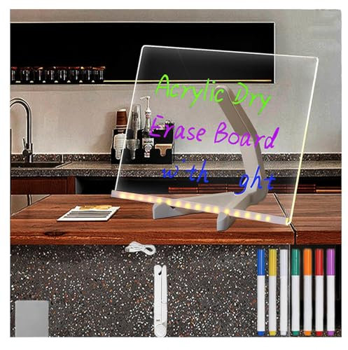 Hazomeu Tablette Lumineuse Dessin Enfant avec 7 Stylos Néons et Support Réglable Tableau Lumineux Essuyable Tablette Lumineuse Dessin,20x20cm