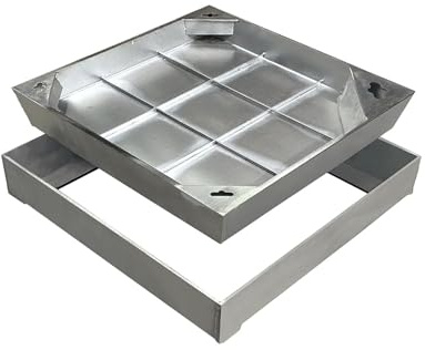 Natotela Copertura per pozzetti 400 x 400 mm, in acciaio inox, coperchio a scomparsa con telaio, coperchio per gulli, con base, quadrato, per ispezione, invisibile, per scene interne ed esterne