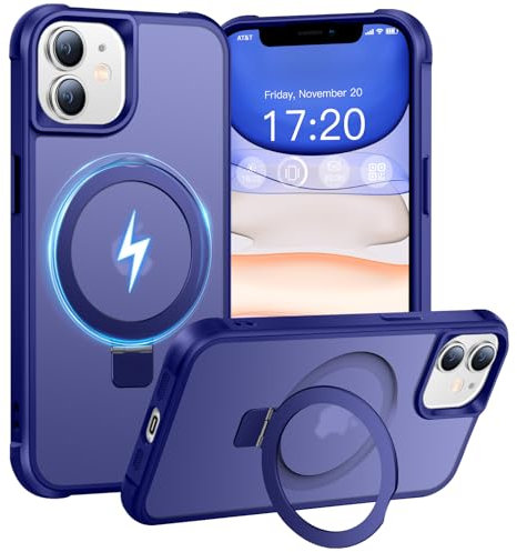 BENTIACC Handyhülle für iPhone 11 Hülle, mit Unsichtbarer Magnetisch Ring Ständer, Mil-Grade Drop Shockproof Anti-Scratch Anti-Fingerabdruck Anti-Rutsch Transluzente Matte Case (Blau)