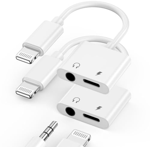 Lightning to 3.5 mm Headphone Jack Adapter, 2 Pack [Apple MFi Certified] iPhone 3.5 mm Headphone Earphone Jack Aux Audio and Charger Splitter Dongle Adapter for iPhone 14 13 12 11 Pro Max XS XR X 8 7